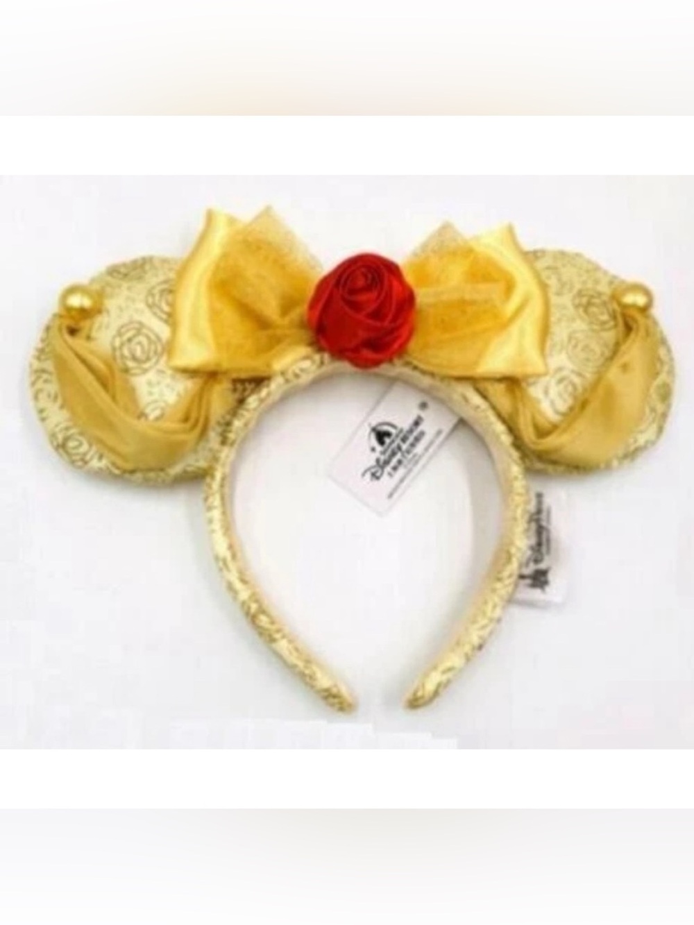 NWT Disney Parks Belle Bow Mickey Minnie Ears Headband Gold Rose Beauty & Beast